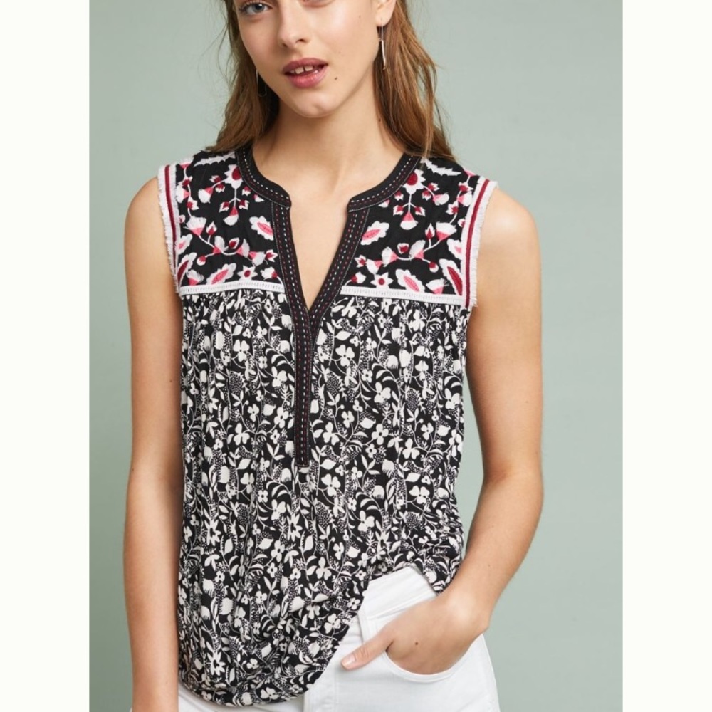 Anthropologie Austin Embroidered Top